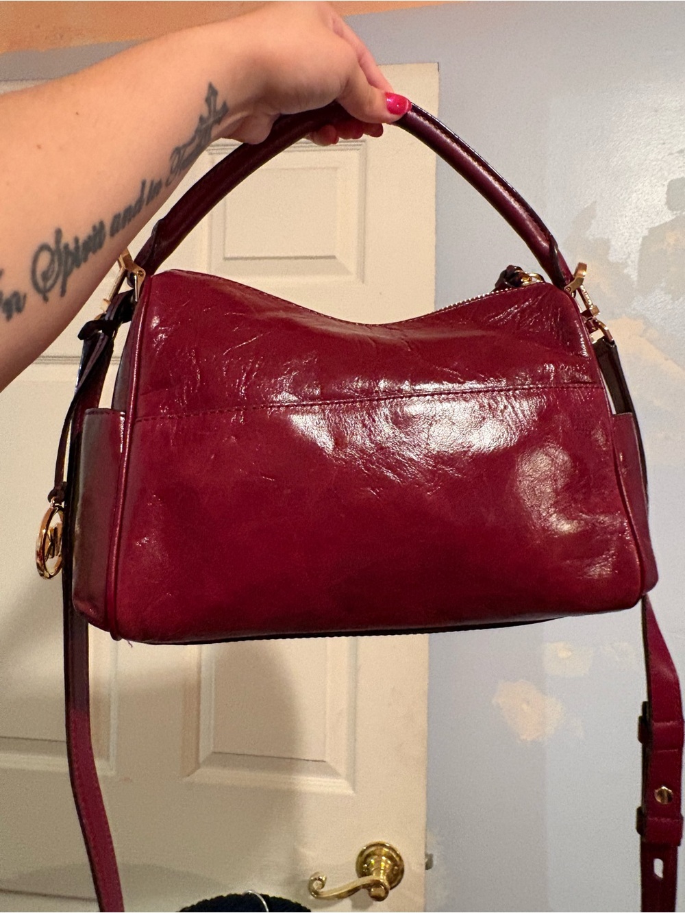 Michael Kors Rare Lorimer Satchel Burgundy/Deep Berry w/ Gold Accents NEW - Picture 5 of 9
